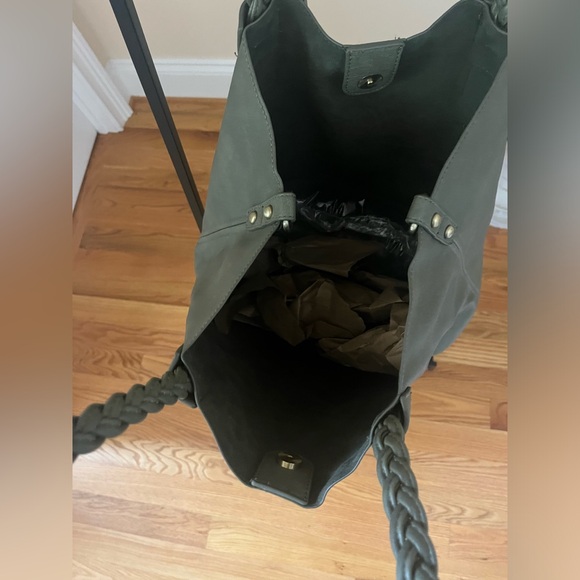 Suede Boho/Hobo Style Tote Bag in Olive - Picture 3 of 5